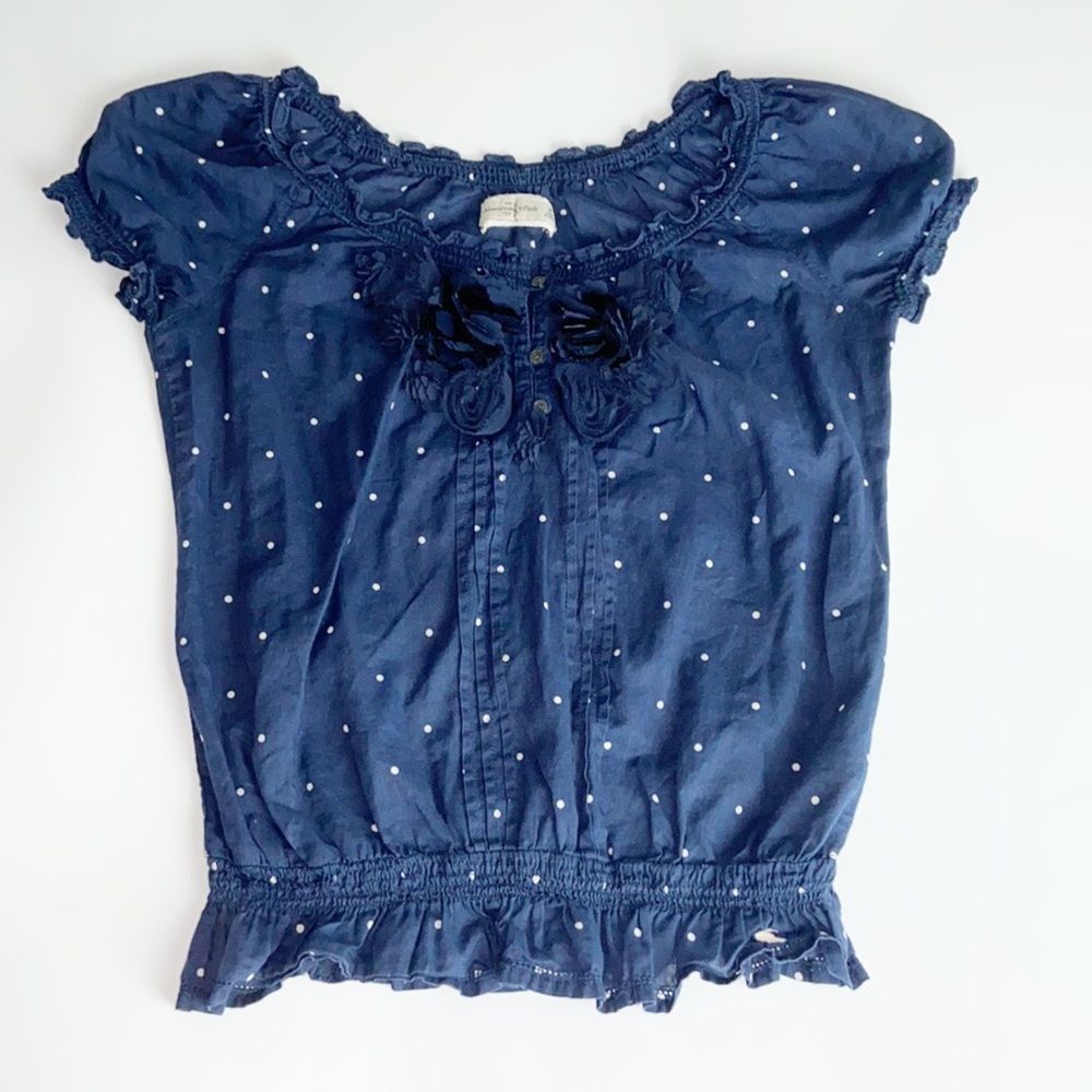 Abercrombie & Fitch Boho Navy Blue Polka Dot Blouse - Size M